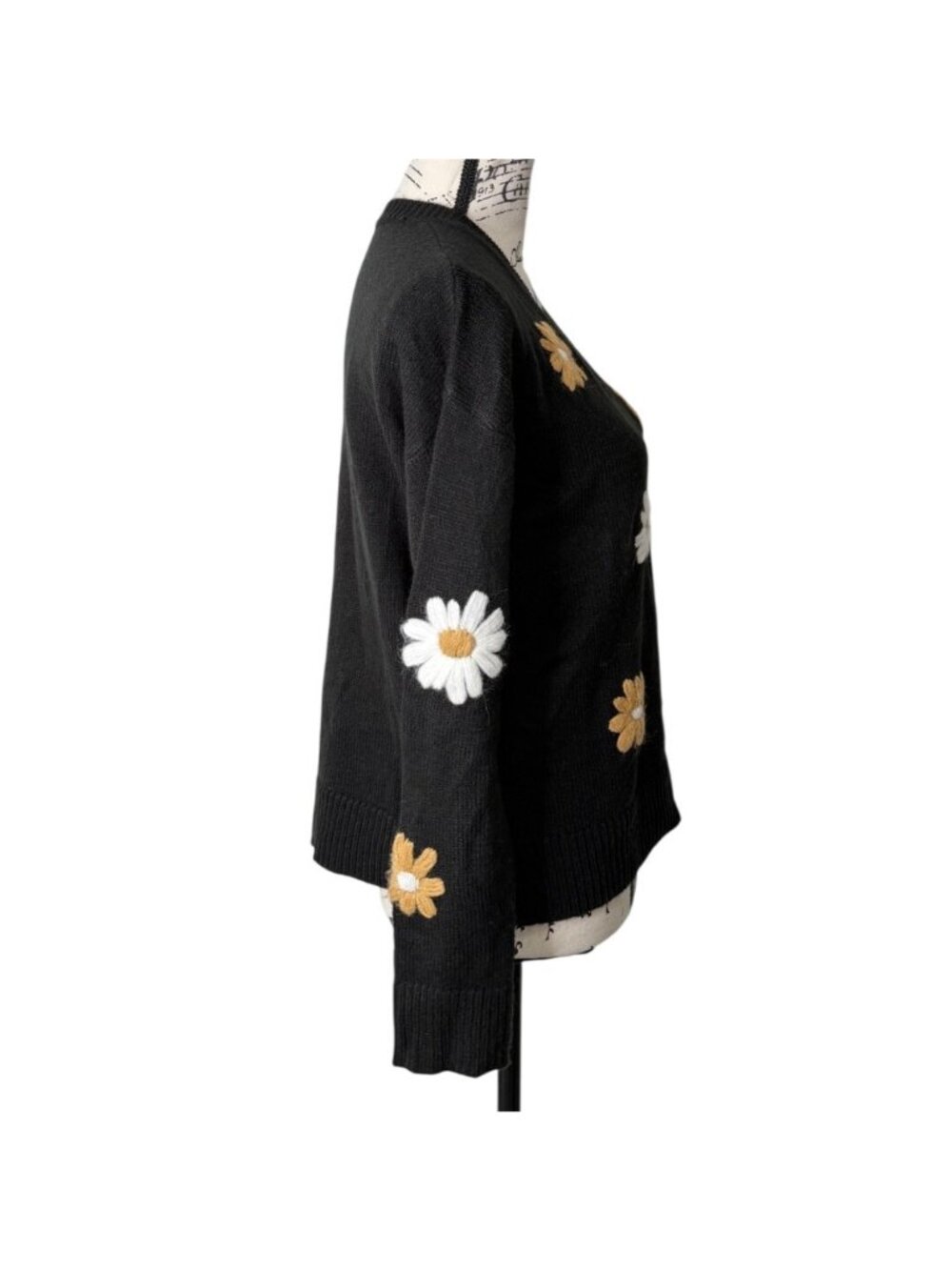 Lilly Pulitzer Womens XS Tensley Sweater Black Blooming Embroidery Daisy - Picture 3 of 10